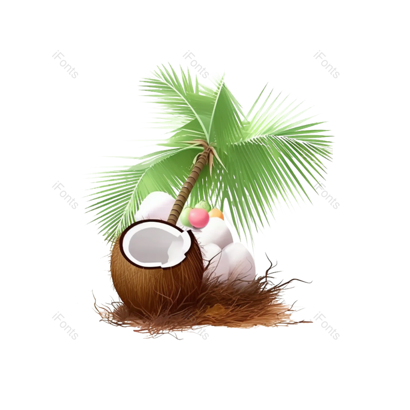 装饰图片,水果元素,树叶PNG,椰子免抠素材